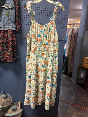 Floral Cotton Midi Sundress with Ruffle Flutter Sleeves XL Peyton + Parker